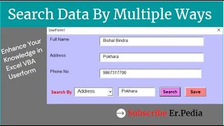 Excel VBA Userform Search and Display  Search Button [upl. by Ordnazil]