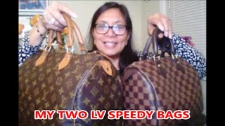 MY TWO LOUIS VUITTON SPEEDY BAG SPEEDY 25 IN DAMIER EBENE amp SPEEDY 30 IN MONOGRAM CANVAS LOVE THESE [upl. by Hudgens]