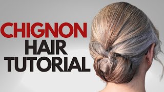 EASY chignon hair tutorial  how to do chignon bun hairstyle [upl. by Adnopoz466]