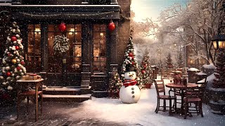 Winter in Porch Coffee Shop Ambience with Smooth Jazz Music Snow Falling amp Blizzard [upl. by Gerdeen]