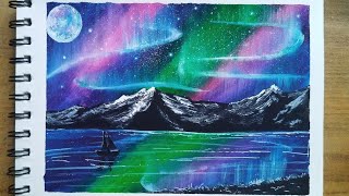 How to paint northern lights paintingAurora lights painting tutorial for beginners youtube [upl. by Bullen]