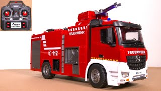 AMEWI 22503 RC FIRE TRUCK MERCEDESBENZ AROCS UNBOXING FIRST TEST SCALE 118 RC MODEL TRUCK RTR [upl. by Opiuuk]