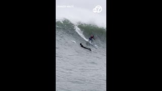 Huge waves at Mavericks Beach draw surfers from around the world [upl. by Thissa78]