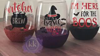 DIY Halloween Glitter Dipped Wine Glasses [upl. by Anitnegra252]