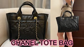 UNBOXING the NEW CHANEL TOTE BAG what fits inside modshots  close up [upl. by Eirrehs]