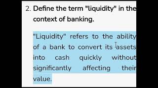 Define the term quotliquidityquot in the context of bankingwhatisliquidityLearnAboutBanking [upl. by Nnayllek300]