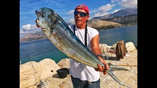 Mahimahi shore fishing  fishing greece [upl. by Aisyat308]