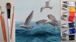 paint flying Seagulls  Oil Painting Tutorial [upl. by Ahsiekal]