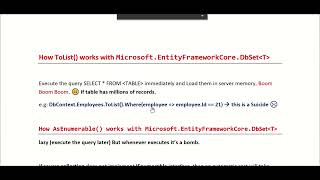 ToList AsEnumerable AsQueryable in EF Core and Relation to Performance [upl. by Fabyola486]