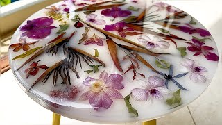 Resin Art Tutorial  Amazing white table made of flowers and epoxy resin [upl. by Ecikram948]