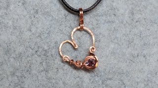 Asymmetrical Heart Pendant with Tiny Faceted Stone Wire Wrapping Tutorial [upl. by Pandolfi503]