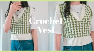 Crochet Vest💚 Hướng dẫn móc áo gile họa tiết sọc caro xương rồng vừa lạ vừa quen🤍 Vyvascrochet [upl. by Haldi815]