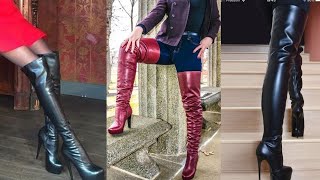 TOP 50 HIGHLY RUNNING MOST BEAUTIFUL ATTRACTIVE EASY TO WALK LEATHER OVER KNEE HEEL BOOT DESIGN [upl. by Naro]