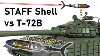 TOP ATTACK TANK SHELL vs T72 ERA  120mm XM943 STAFF vs Kontakt1  Armour Penetration Simulation [upl. by Valli404]