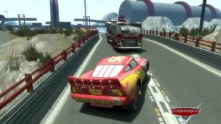 Lightning McQueen VS Fire Engine Speedway Park Disney pixar car by onegamesplus [upl. by Thorfinn946]