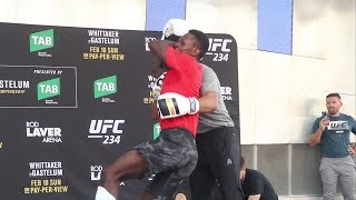 Israel Adesanya hits the Stunner the Rock Bottom and The Peoples Elbow at UFC 234 Open Workouts [upl. by Rusticus878]