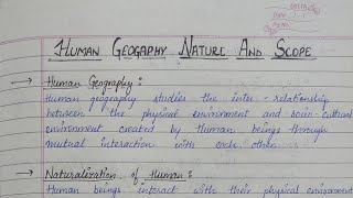 Handwritten notes of Human Geography Nature and Scope class 12 [upl. by Nnylrahc]