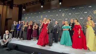 Succession cast and crew Best Drama Series Emmy Awards 2023 backstage winner interview [upl. by Linskey125]