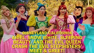 Disney Princesses amp the Evil Queen CRASH the Evil Stepsisters’ Meet and Greet at Disneyland disney [upl. by Pietra]