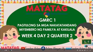 GMRC 1 Q2 WEEK 4 DAY 2 MATATAG Pagtulong sa mga Nakatatandang Miyembero ng Pamilya at Kakilala [upl. by Nosirb]