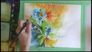 How to Paint in Watercolor Fluid amp Loose Cornflowers amp Lilies [upl. by Adnirim251]