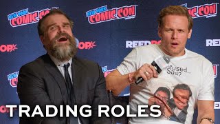 Sam Heughan and David Harbour trade iconic OUTLANDER and STRANGER THINGS lines [upl. by Eserrehs]