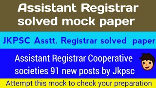 Jkpsc Assistant Registrar solved paper  Previous year paper Assistant Registrar  2021 [upl. by Fortunna]