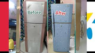 how to paste PVC wall sticker on fridge कैसे पुराने fridge को नए रूप में change करें  makeover👍 [upl. by Filler]