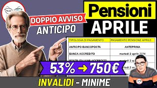 PENSIONI ➜ RITIRO APRILE  ANTICIPO PAGAMENTI PASQUA e AUMENTI X QUESTI PENSIONATI 📈 INVALIDI MINIME [upl. by Castara]