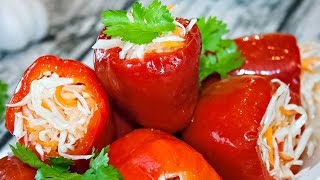 🌶Маринованный перец фаршированный капустой Вкуснейшая постная закуска [upl. by Ttelrahc]