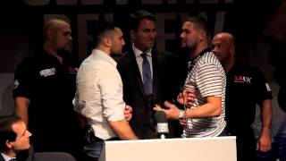 NATHAN CLEVERLY v TONY BELLEW HEATED HEAD TO HEAD amp WORDS EXCHANGED DURING PRESS CONFERENCE [upl. by Aihsar]