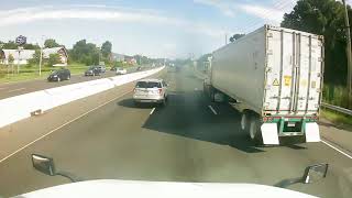 TractorTrailer Overturns in Alleged Road Rage Incident  Shocking Footage [upl. by Lotti]