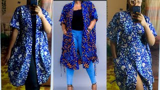 HOW TO CUT AND SEW A KIMONO JACKET WITH DRAWSTRINGS AND SNATCHED WAISTLINE2 in 1 kimonojacket diy [upl. by Hasile]