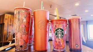 Starbucks Valentines 2020 Cups Review FROM INSIDE STARBUCKS Glitter Rose Gold Starbucks Tumbler [upl. by Ainadi666]