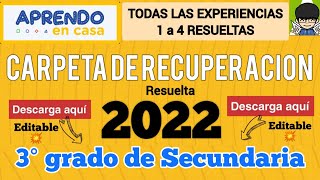 📐CARPETA DE RECUPERACION 2022  3RO SECUNDARIA  RESUELTO  EXPERIENCIA 1234 ✏️ DESCARGA AQUI [upl. by Aznarepse]