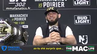 Linterview dIslam Makhachev après son combat contre Dustin Poirier traduction française [upl. by Aicsila339]