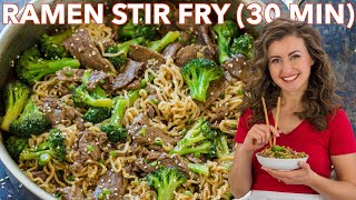 Easy BEEF and BROCCOLI RAMEN STIR FRY Recipe [upl. by Leahcimsemaj]