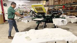 Watch as Mark V the president of Vastex shows off his skills screen printing 4 color on V2000 press [upl. by Akirat]