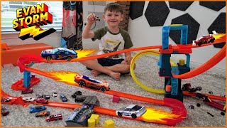 Evan Storm Builds Hot Wheels UltimateTrack Builder Unlimited Double Booster Stack with DAD [upl. by Razatlab]