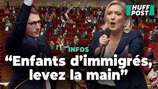 Léaument demande aux descendants d’immigrés de lever la main Le Pen répond « Bardella » [upl. by Yrelbmik]