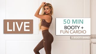 50 MIN BOOTY  CARDIO  LIVE Session  Equipment Booty Band Chair [upl. by Struve]