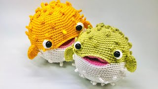 Amigurumi 2x pufferfish Crochet Presentation of results Pattern info in description [upl. by Atteynek]