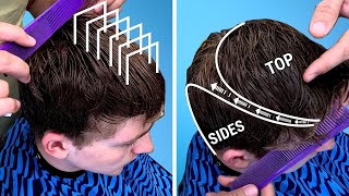 How to SCISSOR CUT MENS HAIR  Step by Step Instructions [upl. by Kreindler359]