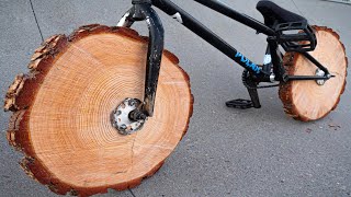 DIY WOOD WHEEL BMX BIKE RIDING [upl. by Melita]