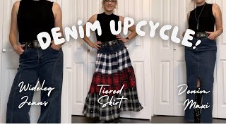 DENIM UPCYCLE Maxi Skirt WideLeg Jeans and a Tiered Skirt [upl. by Pierro]