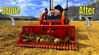 I Have a New Favorite Tractor Attachment  Artillian 54quot Rock Bucket on a Subcompact Tractor [upl. by Ciryl]