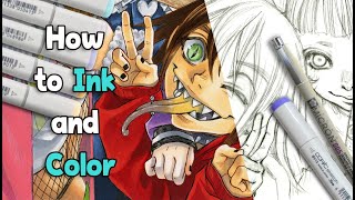 HOW TO INK amp COLOR YOUR DRAWINGS ▼My Full Traditional Art Process Coloring with Copic Markers [upl. by Nanreik83]