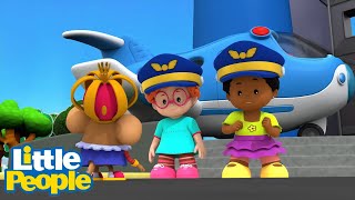 Little People  Day in the Life of a Pilot 👩‍✈️  Educational Cartoons  Little People Fisher Price [upl. by Currier]