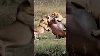 Who will dominate youtubeshorts lion hippo fighting [upl. by Cruce]