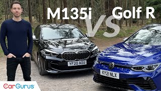 VW Golf R vs BMW M135i Who builds the greatest hot hatch [upl. by Drobman673]